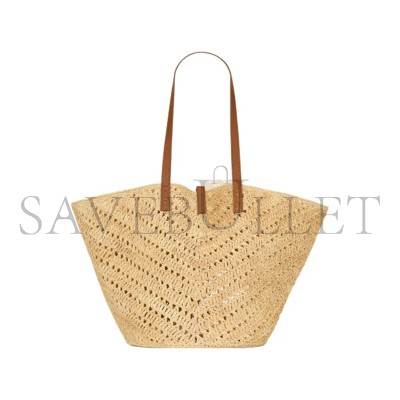 YSL PANIER MEDIUM IN RAFFIA AND VEGETABLE-TANNED LEATHER 740375GAADJ2080 (44*20*21cm)