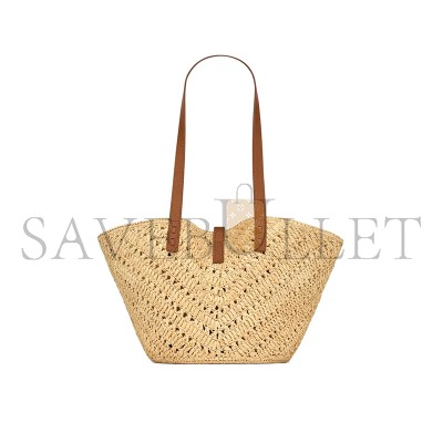 YSL PANIER SMALL IN RAFFIA AND VEGETABLE-TANNED LEATHER 751240GAADJ2080 (38*20*21cm)
