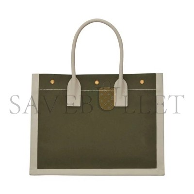 YSL RIVE GAUCHE SMALL TOTE BAG IN LINEN AND LEATHER 617481FAADI3281 (39*31*18cm)