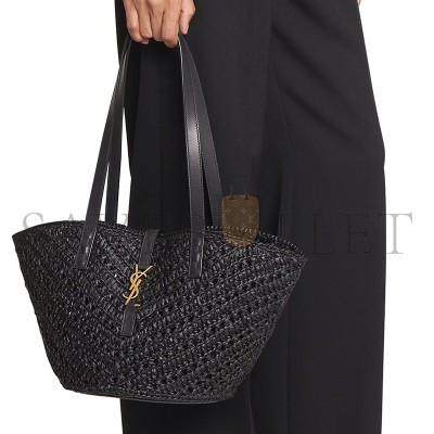 YSL PANIER SMALL IN RAFFIA AND VEGETABLE-TANNED LEATHER 751240GAADP1000 (38*20*21cm)