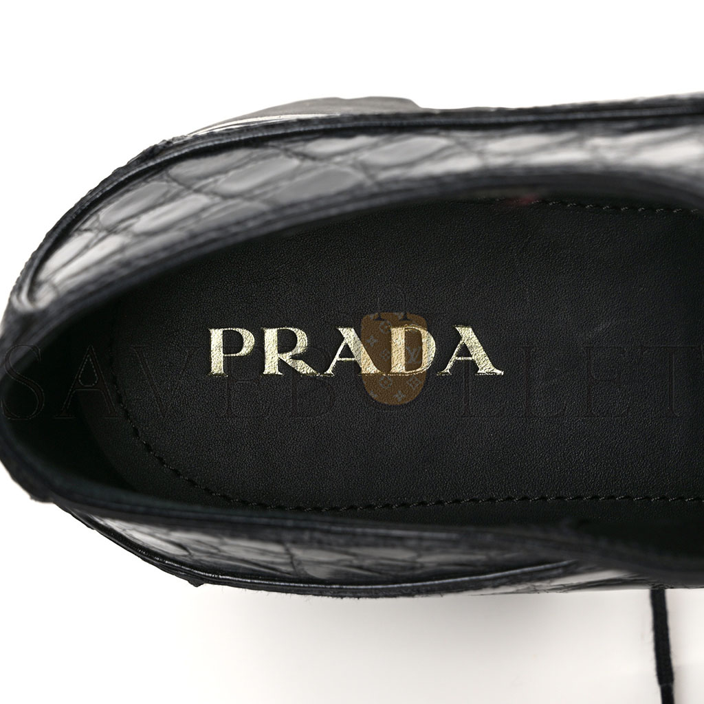 PRADA CROCODILE LACE UP 50MM LOAFERS 39 BLACK