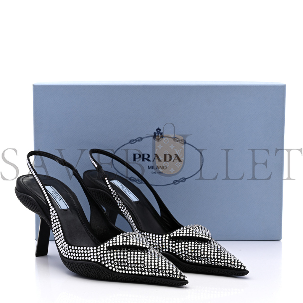 PRADA SATIN CRYSTAL LOGO 90MM SLINGBACK PUMPS 36.5 CRISTAL