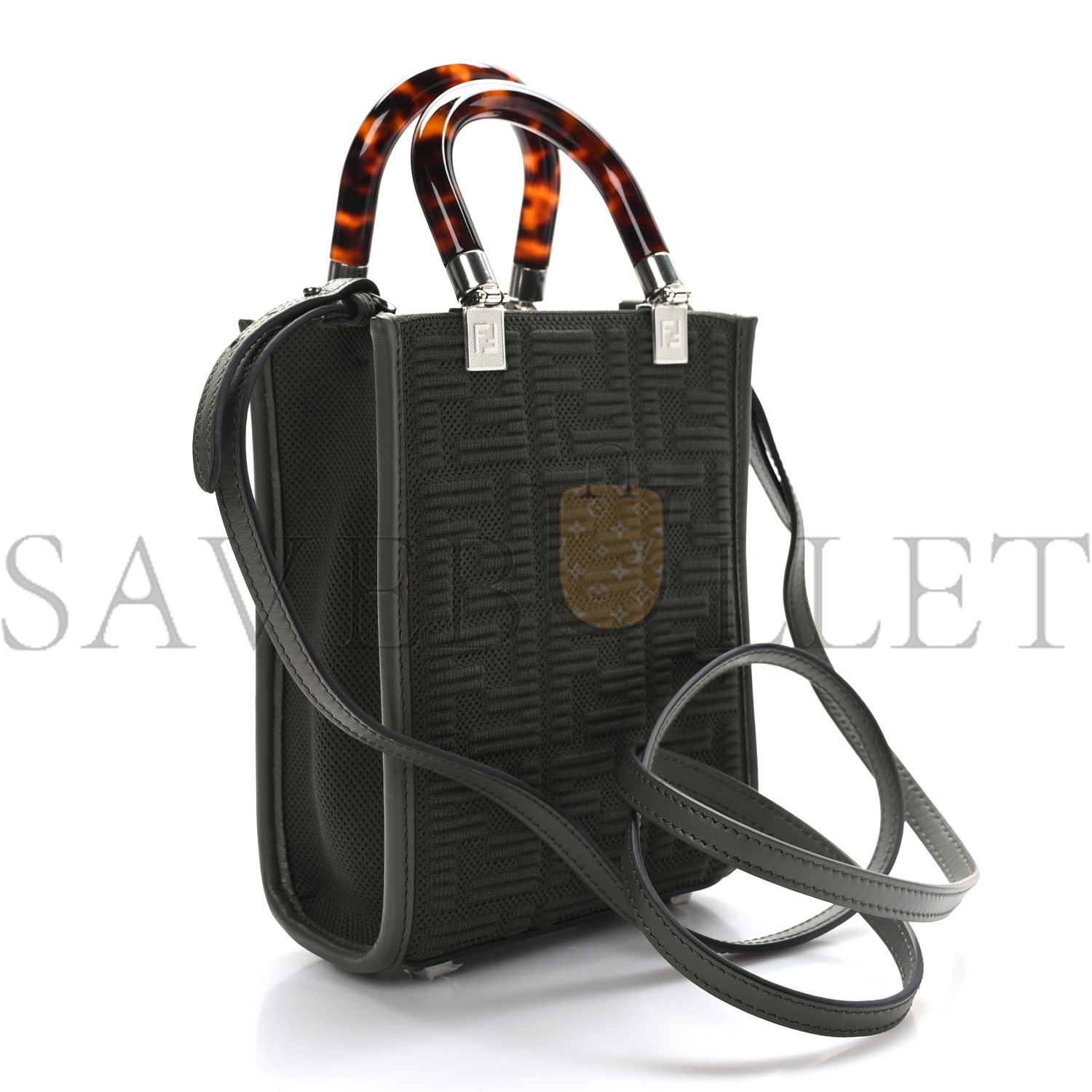 FENDI TECHNICAL FABRIC VITELLO CEYLON PLEXIGLASS FF MINI FENDI SUNSHINE SHOPPER TOTE WOOD (18*13*5cm)