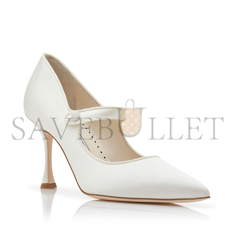 MANOLO BLAHNIK CAMPARINEW BRIDAL CREAM SATIN POINTED TOE PUMPS 124-2566-0002 MANOLO BLAHNIK CAMPARINEW BRIDAL CREAM SATIN POINTED TOE PUMPS 124-2566-0002