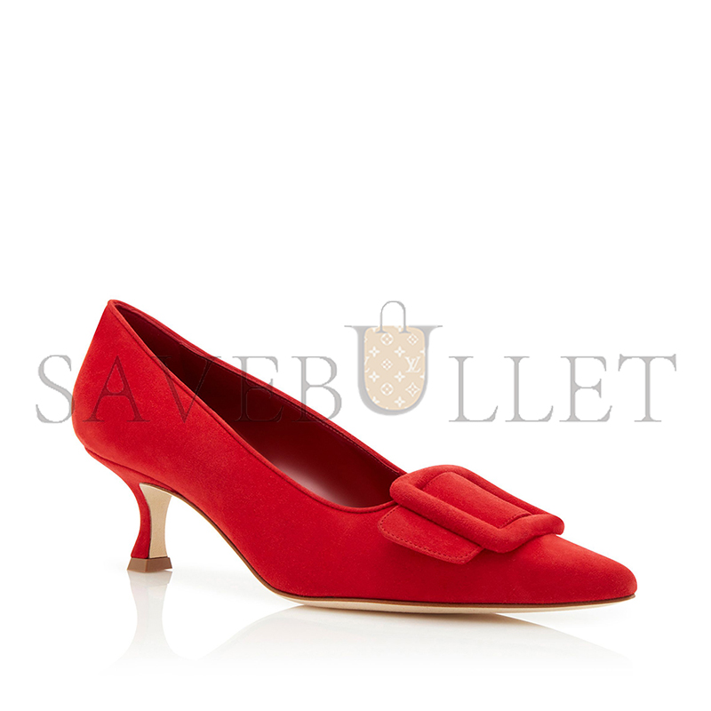 MANOLO BLAHNIK MAYSALEPUMP 50 RED SUEDE BUCKLE DETAIL PUMPS 219-0173-0001 MANOLO BLAHNIK MAYSALEPUMP 50 RED SUEDE BUCKLE DETAIL PUMPS 219-0173-0001