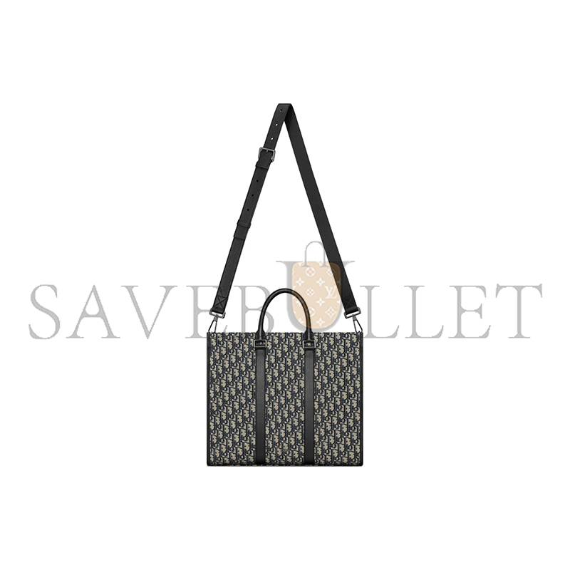 DIOR EAST-WEST TOTE BAG BEIGE AND BLACK DIOR OBLIQUE 1ESSH232YKY-H27E (40.5*35*12cm)