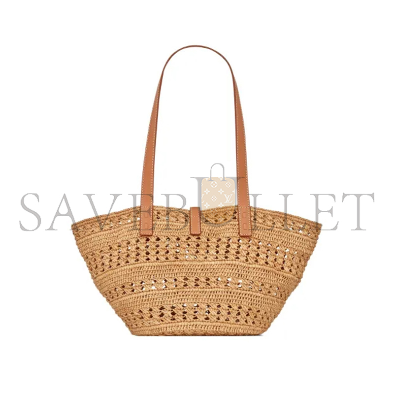 YSL PANIER SMALL BAG IN CROCHET RAFFIA AND SMOOTH LEATHER 685618GAAAC2080 (38*20*21cm)