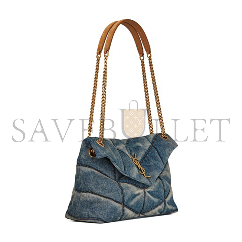 YSL PUFFER SMALL IN SUEDE AND DENIM 5774762PT674575 (29*17*11cm)