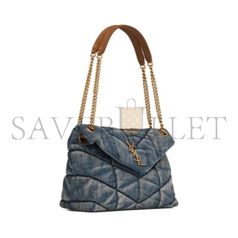 YSL PUFFER MEDIUM IN SUEDE AND DENIM 5774752PT674575 (35*23*13.5cm)