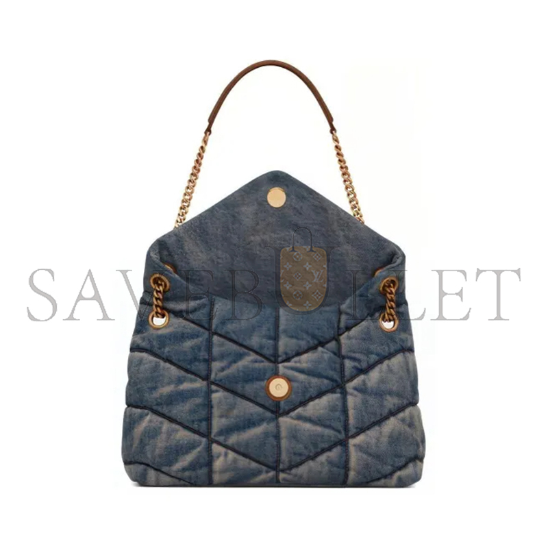 YSL PUFFER MEDIUM IN SUEDE AND DENIM 5774752PT674575 (35*23*13.5cm)