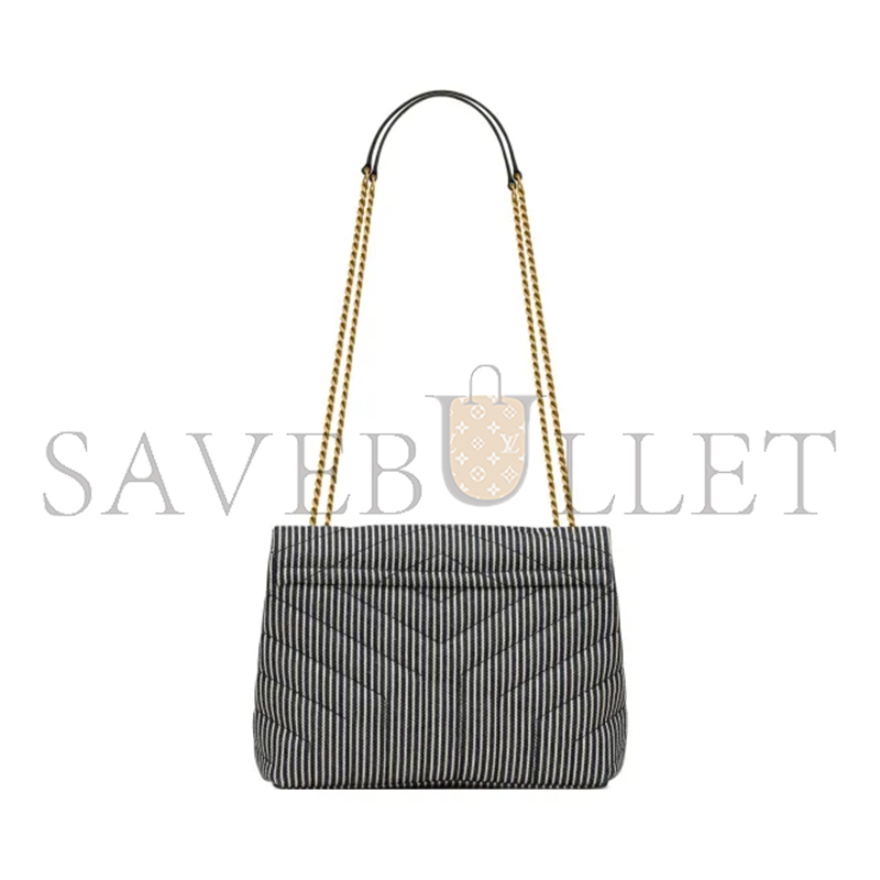 YSL LOULOU SMALL IN Y-QUILTED STRIPED DENIM 494699FAA7G4165 (23*17*9cm)