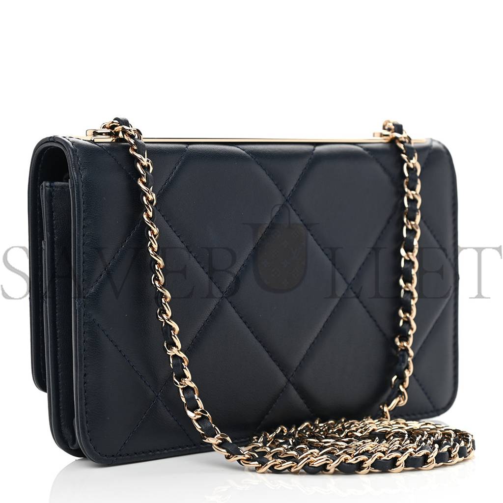 CHANEL LAMBSKIN QUILTED TRENDY CC WALLET ON CHAIN WOC NAVY ROSE GOLD HARDWARE (19*12*3cm)