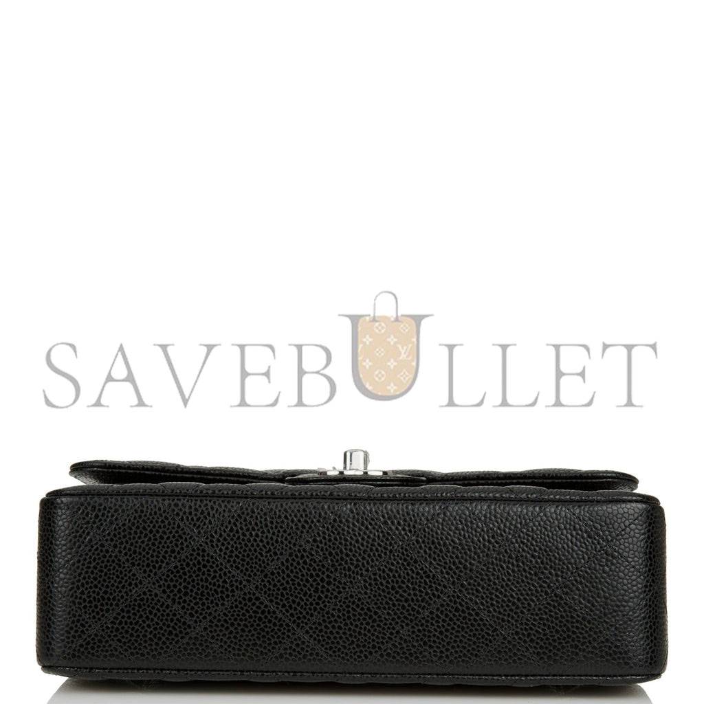 CHANEL SMALL CLASSIC DOUBLE FLAP BLACK CAVIAR SILVER HARDWARE (23*13*6cm)