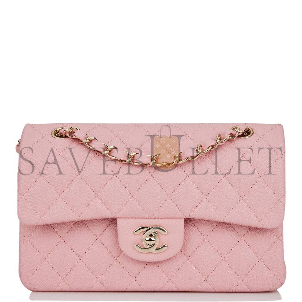 CHANEL SMALL CLASSIC DOUBLE FLAP PINK CAVIAR LIGHT GOLD HARDWARE (23*13*6cm)