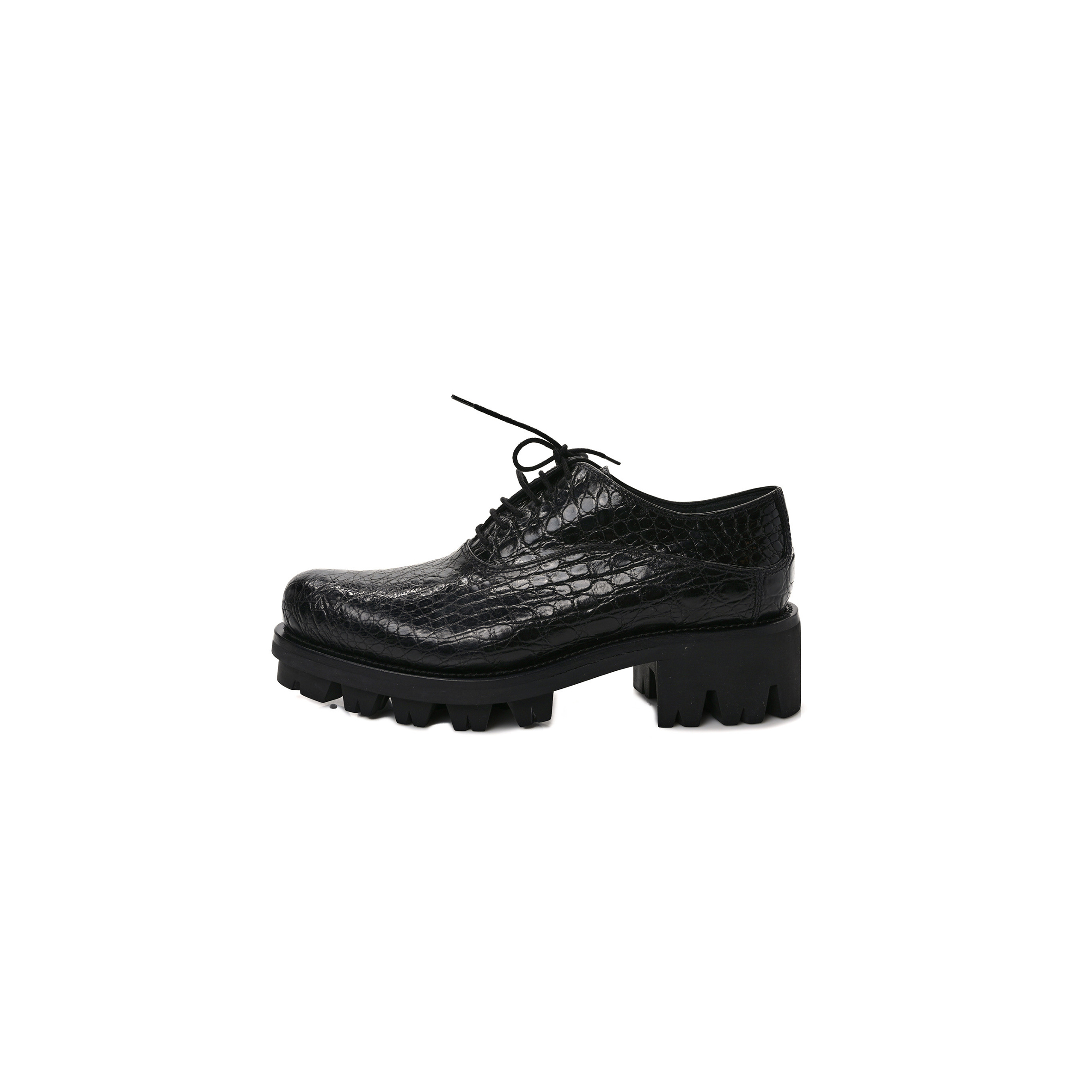 PRADA CROCODILE LACE UP 50MM LOAFERS 39 BLACK