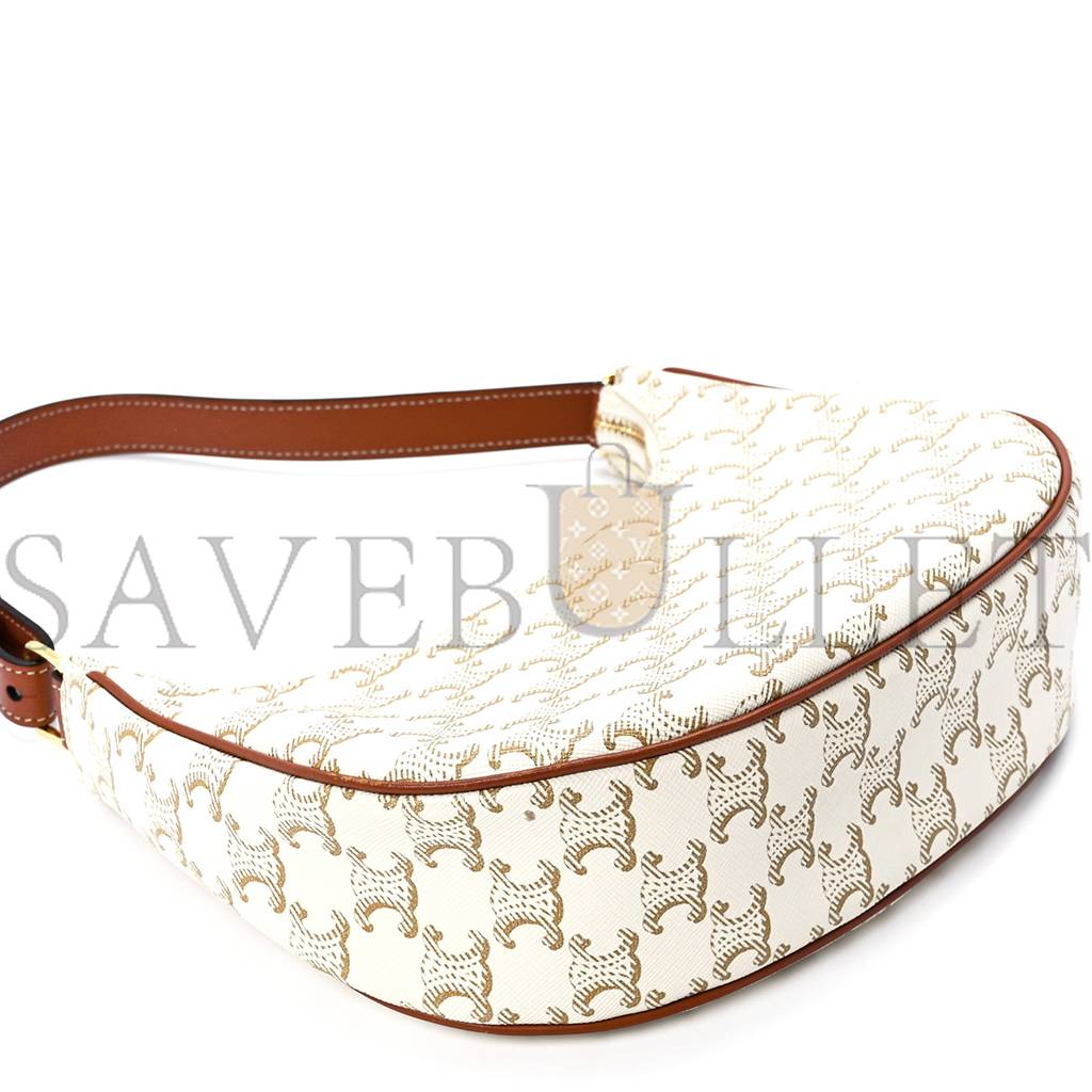 CELINE CANVAS CALFSKIN AVA TRIOMPHE SHOULDER BAG WHITE (20*17*6cm) CELINE CANVAS CALFSKIN AVA TRIOMPHE SHOULDER BAG WHITE (20*17*6cm)