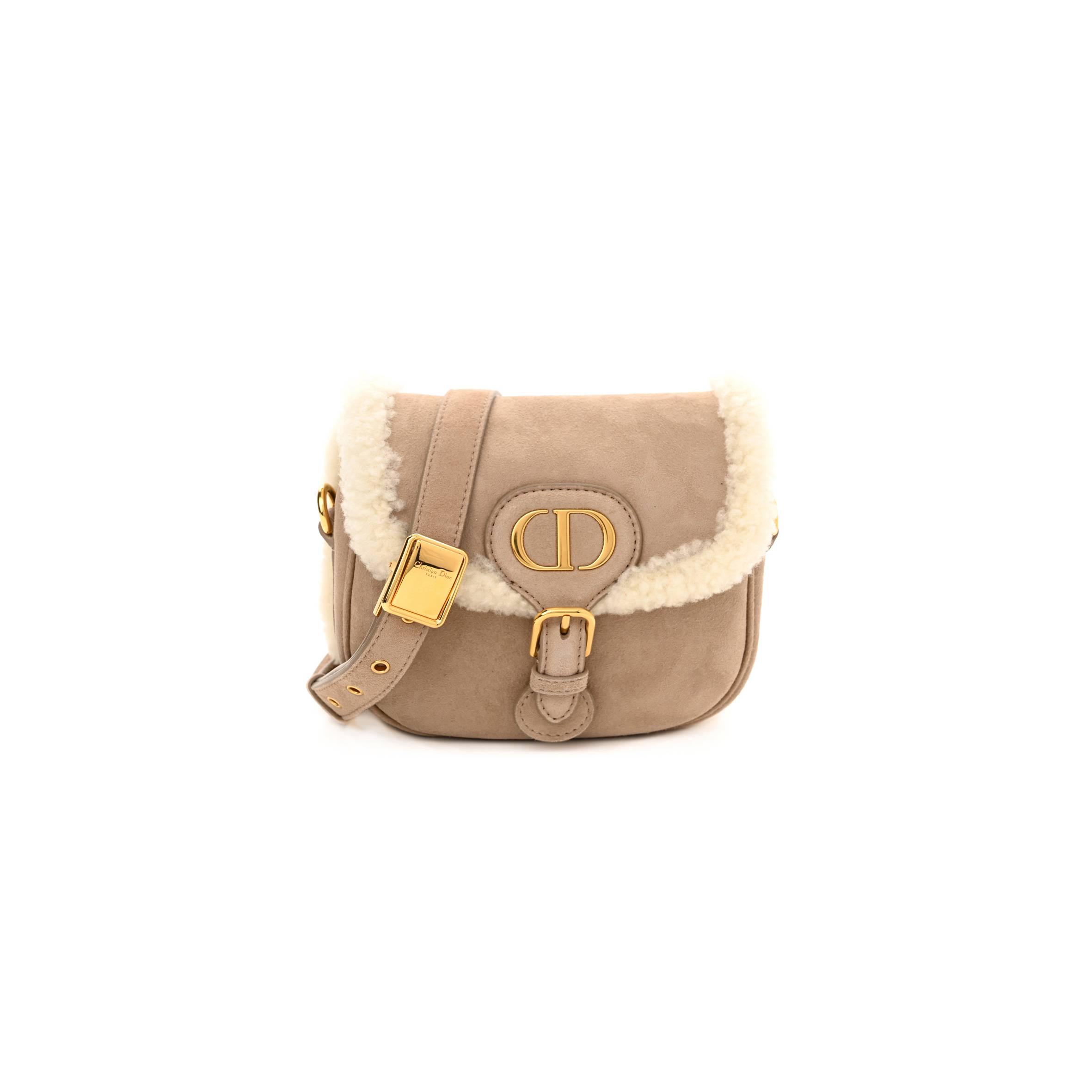 DIOR SUEDE SHEARLING SMALL BOBBY FLAP BEIGE (17*17*5.7cm)