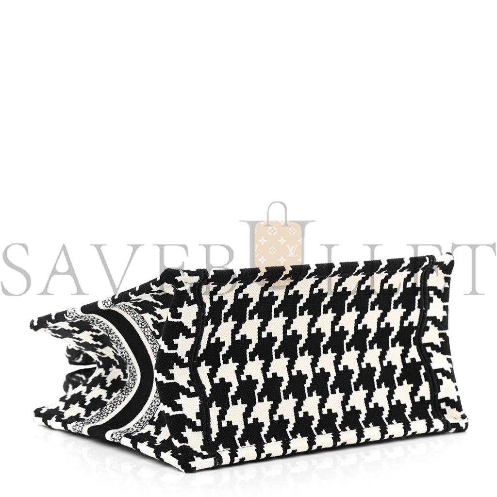 DIOR CANVAS HOUNDSTOOTH EMBROIDERED SMALL BOOK TOTE BLACK WHITE (27*22*11.4cm)