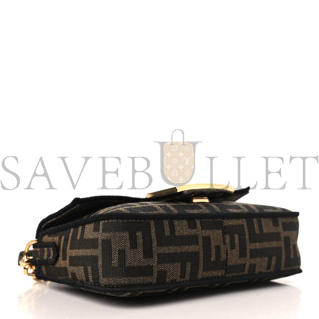 FENDI FABRIC JACQUARD FF 1974 MINI BAGUETTE TOBACCO MORO BLACK (19*11*5cm)